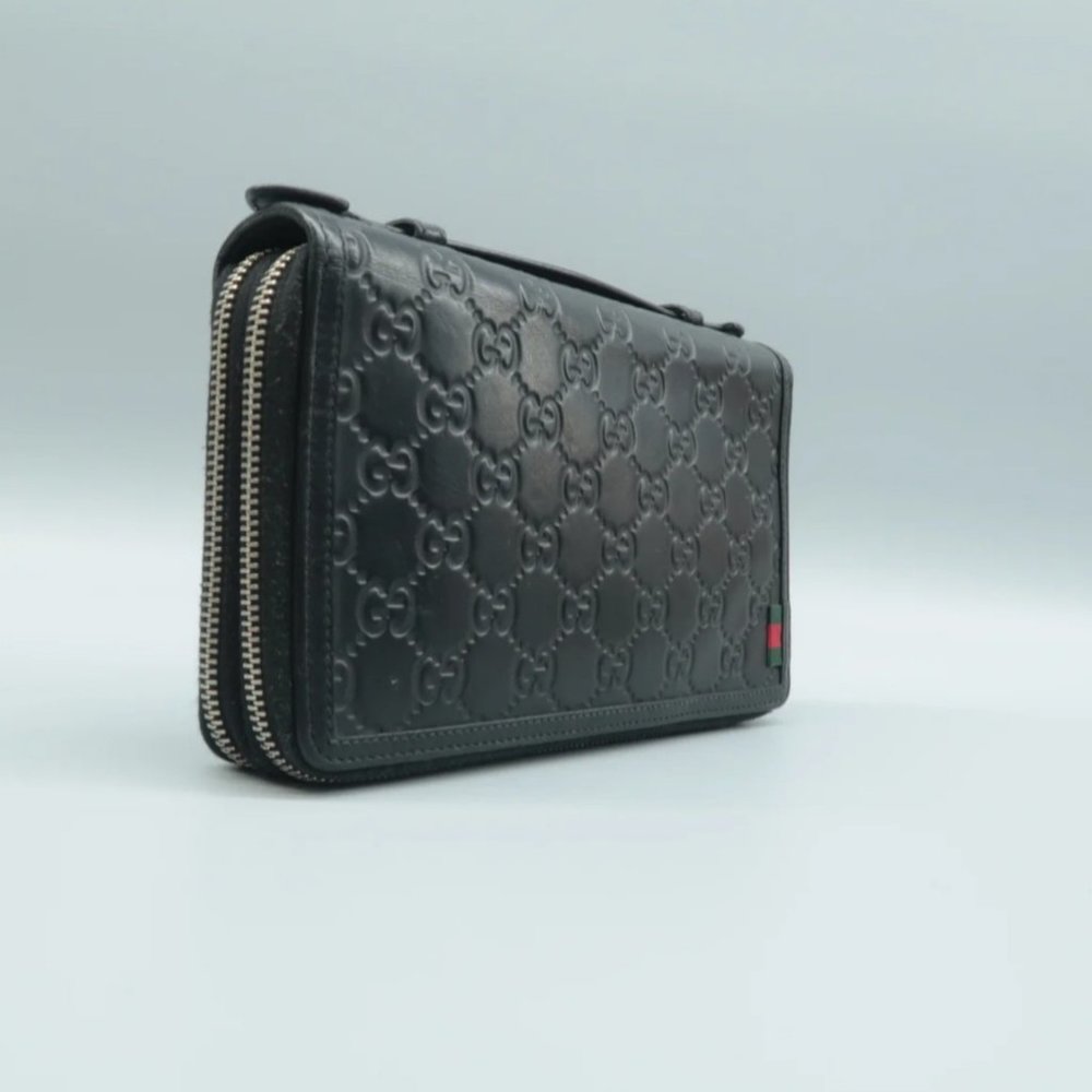 100% Authentic Gucci GG Black Leather Clutch Bag - Picture 3 of 12